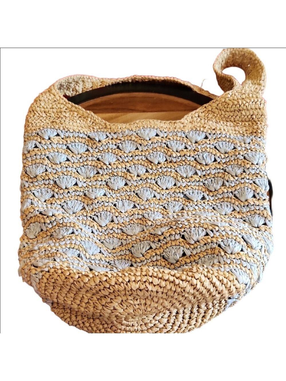 New Handcrafted Beige and Blue‎ Woven Bag